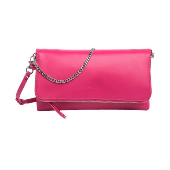Rebecca Minkoff Womens Hot Pink Leather Fold Over Chain Strap Crossbody Bag New - Picture 1 of 16